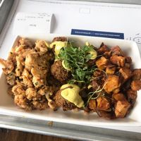 Falafel, Kung pao cauliflower, sweet potato hash. at Vessel Kitchen in Park City