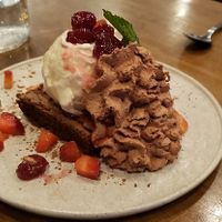 brownie with chestnut mousee and berries at Twisted Fern in Park City
