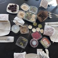 Vegan Falafel Feast w/ sides of Brussels sprouts, olives and crudités.  at 1000 Figs in New Orleans