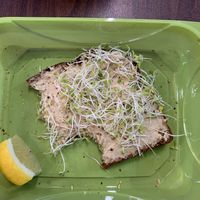 Hummus toast (and big ass plastic container 😞). at Superfruit Republic in Denver