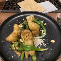 Tenderstem Broccoli with tempura leaves and hazelnuts at Ubiquitous Chip in Glasgow
