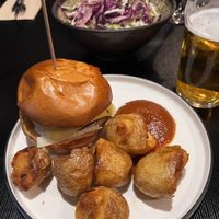 Cheeseburger with black bean patty  at Green Man's Arms in Carlton