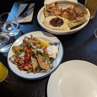 Bread with hummus, calamari at Green Man's Arms in Carlton