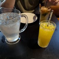 Drinks and yummy water at Green Man's Arms in Carlton