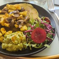 Pancakes 🥞 with mushrooms 🍄 and tofu at Republique of Coffee in Paris
