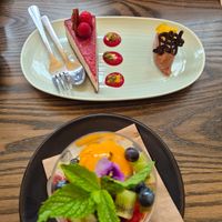 Coconut sago and raspberry coconut tart at Atticus Finch in Rotorua