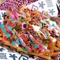 Rainbow fries (with bacon and tenders) at Vegan Junk Food Bar - De Pijp in Amsterdam