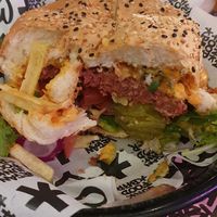 Inside of the Mc Cruelty Free burger at Vegan Junk Food Bar - De Pijp in Amsterdam
