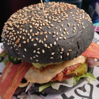 burger with vegan bacon !!!  at Vegan Junk Food Bar - De Pijp in Amsterdam