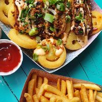 Loaded smileys with ribs at Vegan Junk Food Bar - De Pijp in Amsterdam