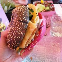 Burger up close at Vegan Junk Food Bar - De Pijp in Amsterdam