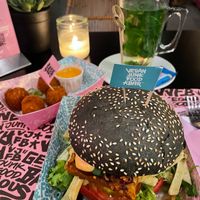 Crunchy Mac & Cheeze Betterballs, VJFBBQ Heppi Ribs, Fresh Mint Tea at Vegan Junk Food Bar - De Pijp in Amsterdam