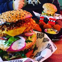 Chicane burger, bitterballen and beef burger  at Vegan Junk Food Bar - De Pijp in Amsterdam