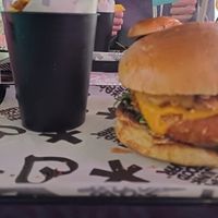 vegan chicken burger with fries at Vegan Junk Food Bar - De Pijp in Amsterdam