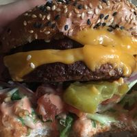 Double cheeseburger at Vegan Junk Food Bar - De Pijp in Amsterdam