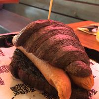 Hot dog with all toppings removed to suit a particular 5 year old! She ate all! at Vegan Junk Food Bar - De Pijp in Amsterdam