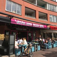 outside! lovely to sit in the sun at Vegan Junk Food Bar - De Pijp in Amsterdam