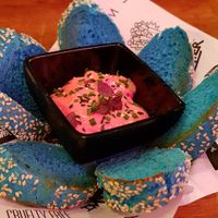 Unicorn bread and pink aioli! at Vegan Junk Food Bar - De Pijp in Amsterdam