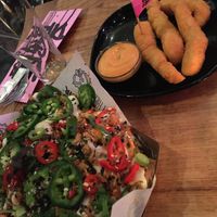 Kapsalon and shrimp at Vegan Junk Food Bar - De Pijp in Amsterdam