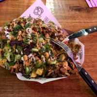 Kapsalon: crispy fries buried under vegan shoarma at Vegan Junk Food Bar - De Pijp in Amsterdam