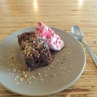 brownie slice with coconut yoghurt, $5 at Amore Food Market & Cafe in Timaru
