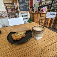 Toasted cheese and coffee at Amore Food Market & Cafe in Timaru