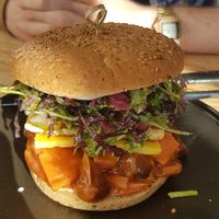 GF Jackfruit burger-so yummy! at Amore Food Market & Cafe in Timaru