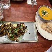 Vegan pumpkin soup and divine vegan truffled mushroom bruschetta   at The Porterhouse in Killarney