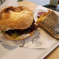 Pastrami sandwich and fries at Krowarzywa in Gdansk