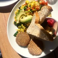Tofu scramble, vegan sausage, toast & fruit at Sleepy Bee Cafe - Oakley in Cincinnati