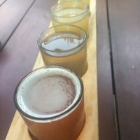 Flight of Kombucha! Raspberry + lime, strawberry & twice the moringa ice tea as they were out of the other flavours  at Moringa in Siem Reap