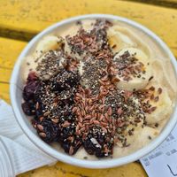 Chia, cranberry, flax, banana at Ice and Beans Cafe in Caye Caulker