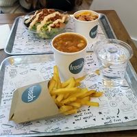 taco salad w/ side of mac and cheese
jerk stew w/ fries at Fressh in Birmingham