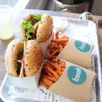 Fresh burger and sweet potato fries at Fressh in Birmingham