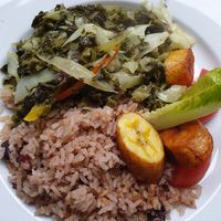 Callallo and okra with rice at Kool Runnings in Inverness