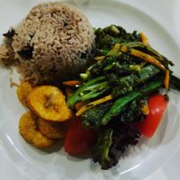 Okra with veggies and plantains at Kool Runnings in Inverness