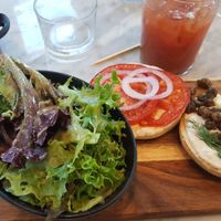 Mixed greens and bagel lox with fried capers and nut cream cheese at LOV in Laval