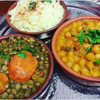 Lentil tagine and chickpea tagine at Marrakech Artisan in Hastings