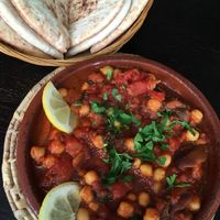 Chickpea tagine and pita bread  at Marrakech Artisan in Hastings