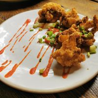 Spicy buffalo cauliflower wings, siracha mayo at The Old Bicycle Shop in Cambridge