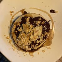 chocolate and banana vegan pancakes  at The Old Bicycle Shop in Cambridge