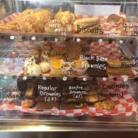 bakery case. center row is vegan. at The Red Bandana Bakery in Bethesda