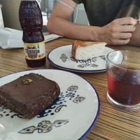 San Sebastian cheesecake and a raw chocolate cake at VegaNarsist - Nişantaşı in Istanbul