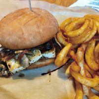 Fancy Pants burger with blackened tofu at Bites & Pints Gastro Pub in Greensboro