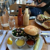 Troyathlon without cheese on a gluten-free bun with chopped kale salad . at Burger Up in Nashville