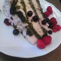 Vegan cake with coconut creme and spinach. A bit of Stevia instead of sugar. Delicious at Cafe Bar 67 in Athens