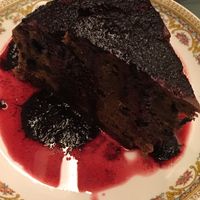 Vegan chocolate raspberry cake at Cafe Bar 67 in Athens