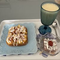 Breakfast including Mango shake / toast / puddingg  at Loving Hut Paradise Island in Penghu