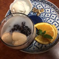 Sticky black rice with lychees and soy ice cream - to die for! at Madame K's Vegetarian - Williamstown in Williamstown