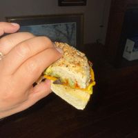 Their new vegan egg cheese and bacon bagels are delicious!  at Small Mart in New Orleans